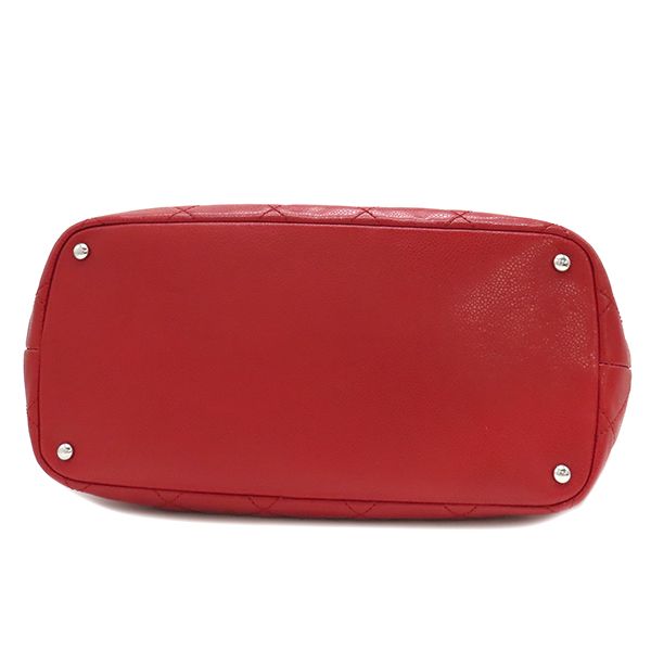 Chanel Matelasse Chain Tote Bag Caviar Skin Red Silver Hardware Red Coco Mark