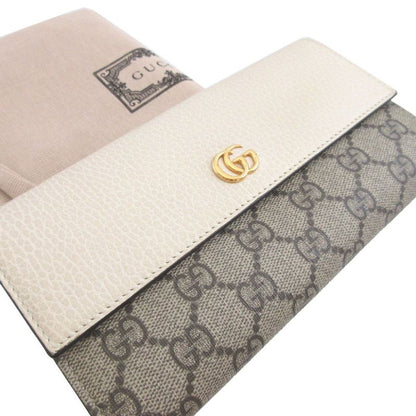Gucci 456116 GG Canvas Leather Beige Ivory Bifold Long Wallet 1491 Gucci