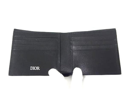 Christian Dior CD Logo Leather Fold Wallet Black Fj2825