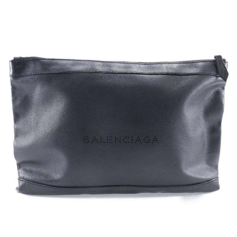Balenciaga Navy Clip M 373834 Lambskin Black Unisex Clutch Bag