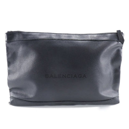 Balenciaga Navy Clip M 373834 Lambskin Black Unisex Clutch Bag