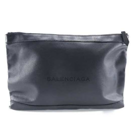 Balenciaga Navy Clip M 373834 Lambskin Black Unisex Clutch Bag