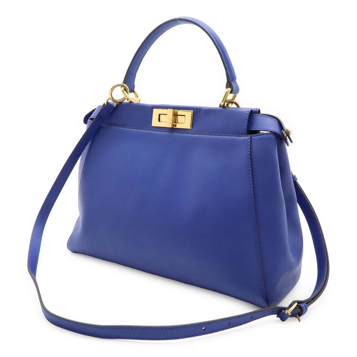 Fendi Peekaboo Regular Handbag Tote Bag 2WAY Shoulder Bag Leather Blue Blue