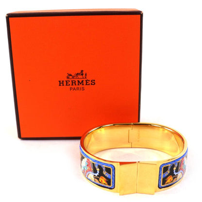 Hermes Roque Emile GM Fan Pattern Cloisonne Bangle Bracelet Accessory Gold