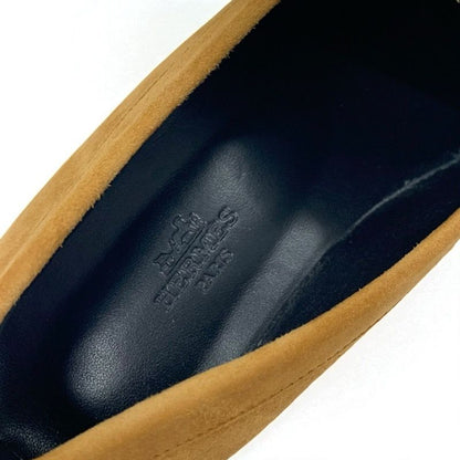 Hermes Faubourg Loafer Leather Shoes Suede Brown Silver Hhardware Moccasin Flat