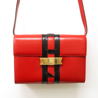 Celine Shoulder Bag Ribbon Hardware Red X Black Bicolor Leather