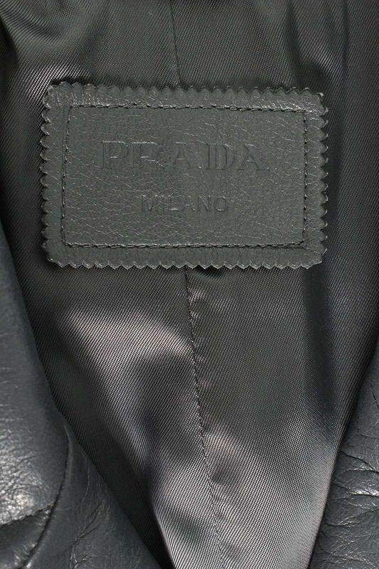 Prada Ups579 Oversized Double Breasted Leather Trench Coat Men's 52
