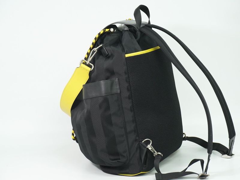 Authentic Fendi Strike Pecan 2WAY Backpack Sac Shoulder Bag Nylon Leather Black