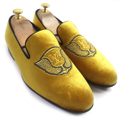 Louis Vuitton Hauteuil Line Velour Embroidered Slip-on Loafers Yellow 6 Made