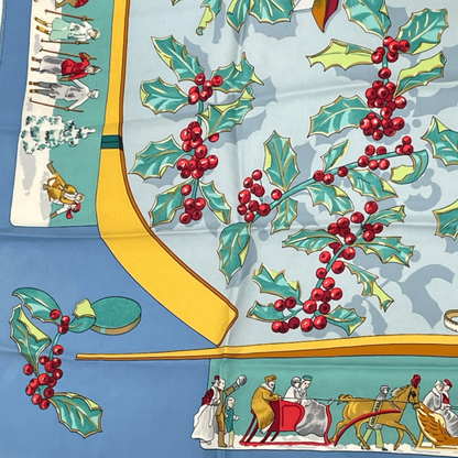 Hermes Carre 90 Neige D'antan Last Year's Snow 100% Silk Scarf Blue