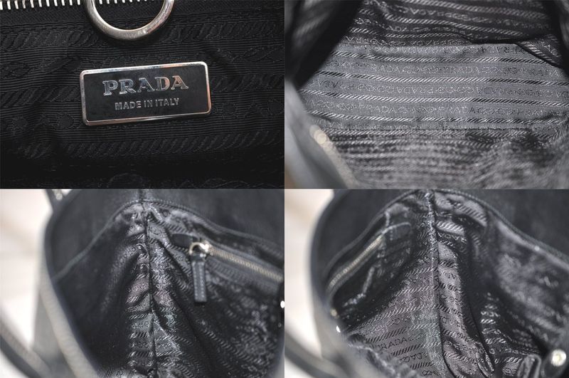 Prada Vintage Leather Hand Tote Bag Purse Black 3034n