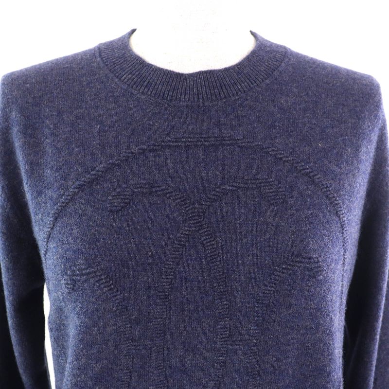 Hermes 24AW 2604d1 100% Cashmere H Lift Long Sleeve Knitted Sweater In Navy 40