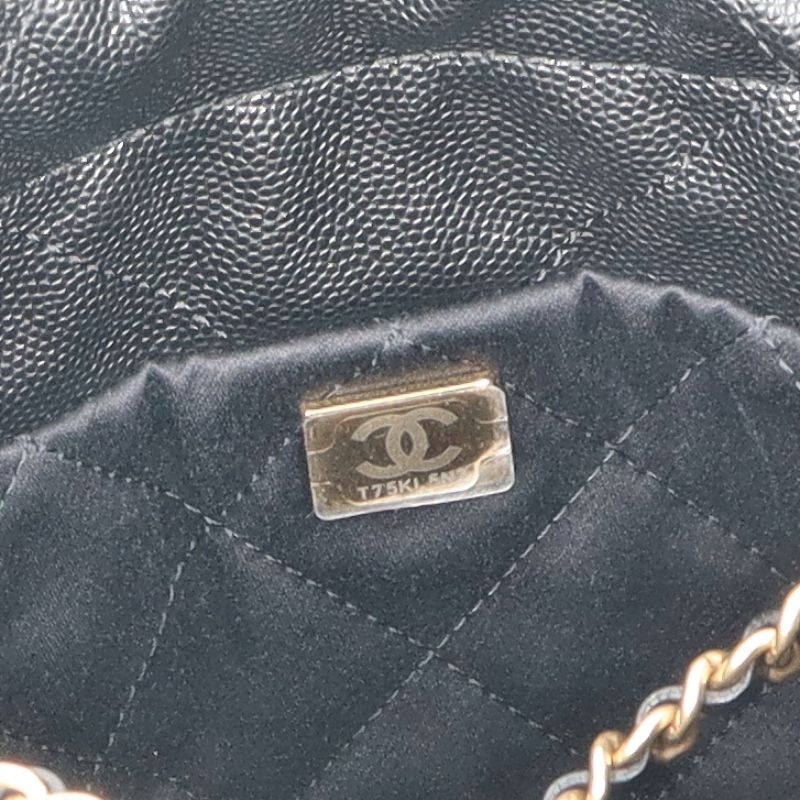 Chanel 22 Mini Shoulder Bag As3980 Cabiskin Ladies Shoulder Bag Black Excellent