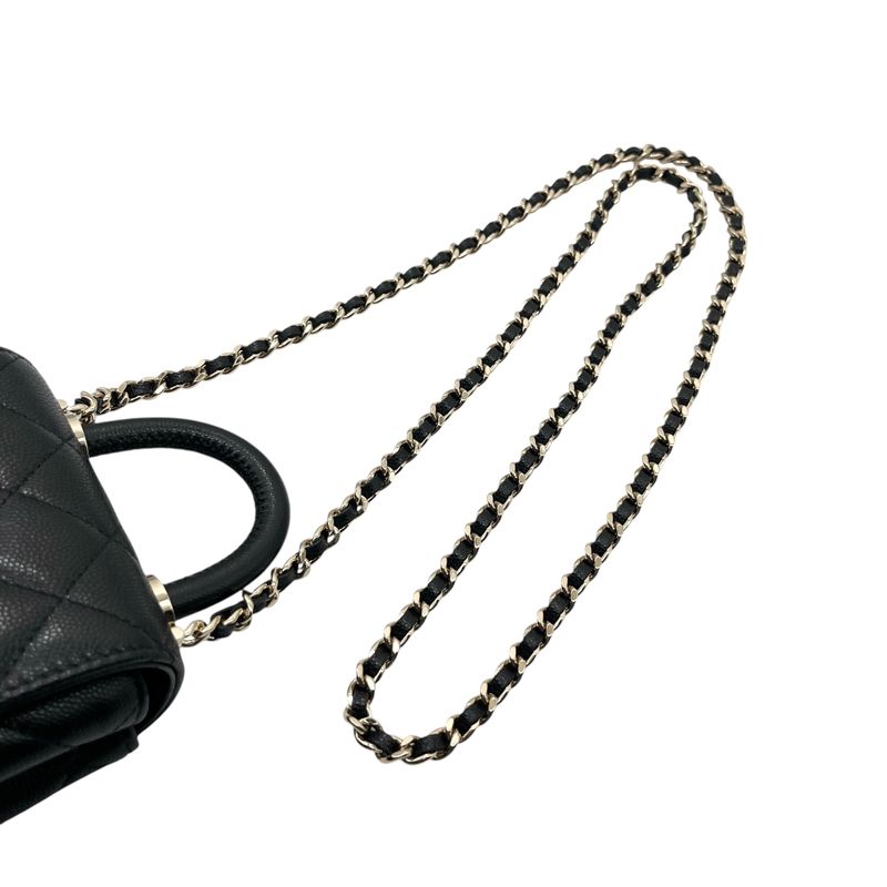 Chanel Shoulder Bag Leather Coco Handle Micro Caviar Skin Gold Hardware Black
