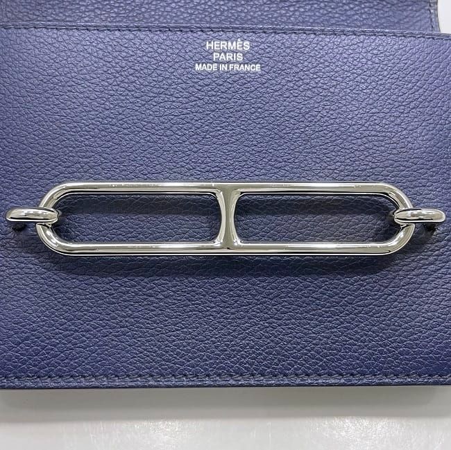 Hermes Wallet Luli Slim Wallet Navy Silver Hardware Excellent Condition Leather