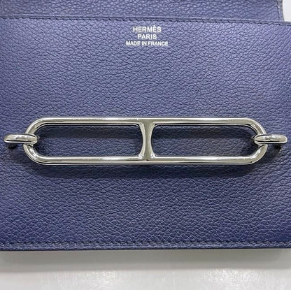 Hermes Wallet Luli Slim Wallet Navy Silver Hardware Excellent Condition Leather