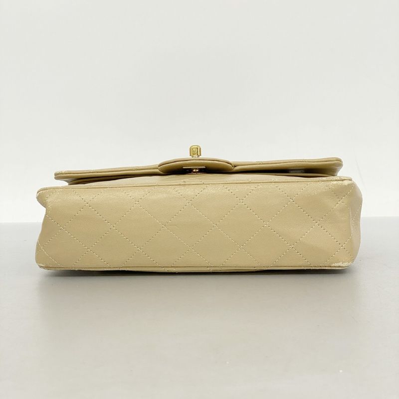 Chanel Shoulder Bag Matelasse Lambskin Beige Gold Hardware Women