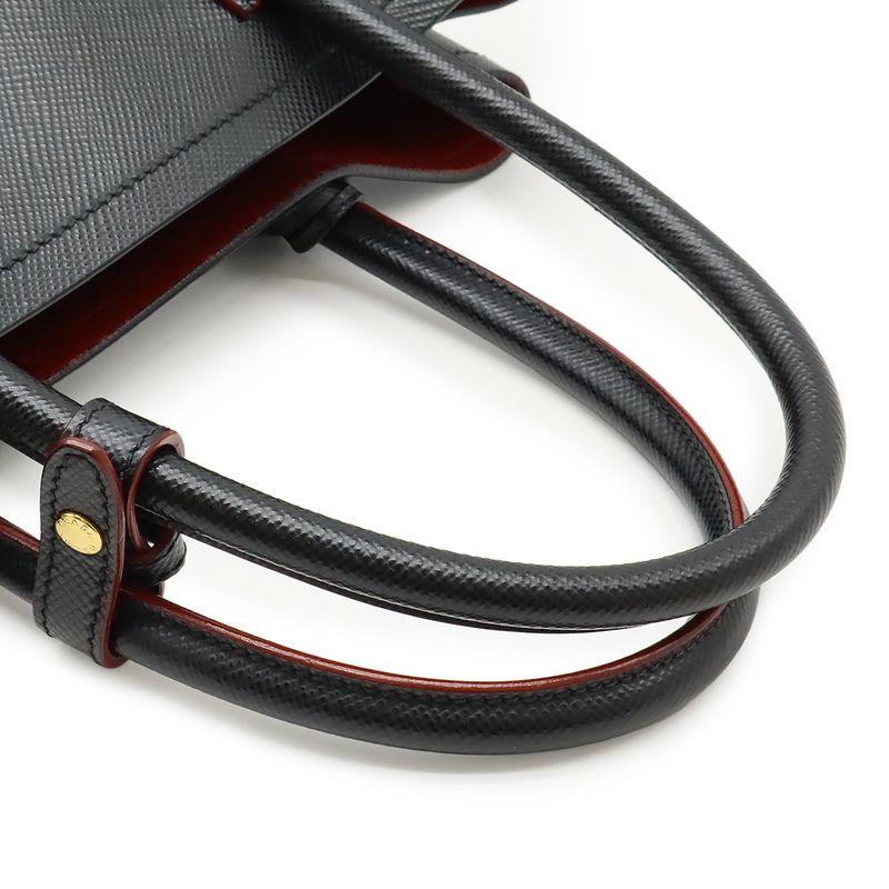 Prada Double Deubre Handbag 2WAY Shoulder Bag Bicolor Shape Pressed Leather