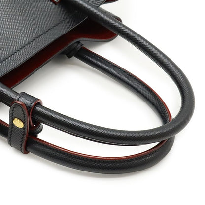Prada Double Deubre Handbag 2WAY Shoulder Bag Bicolor Shape Pressed Leather