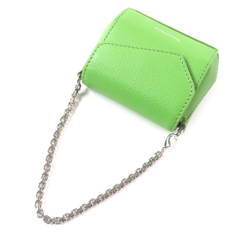 Tiffany & Co T-nano Bag Peridot Logo Print Chain Charm Leather Green Silver