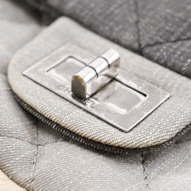 Chanel 2.55 Chain Shoulder Matelasse Double Flap Tricolor Denim Black/beige