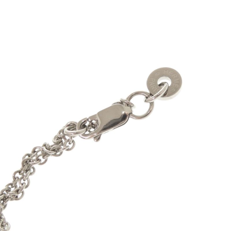 Hermes Col H Metal Leather Silver Gray Necklace Pendant 1333 Hermes