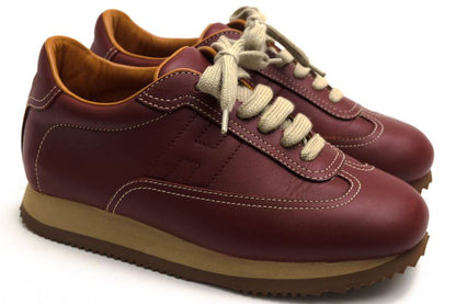 Hermes Shoes Sneakers Shoes Low Cut Ladies Women Leather Genuine Red Brown Red