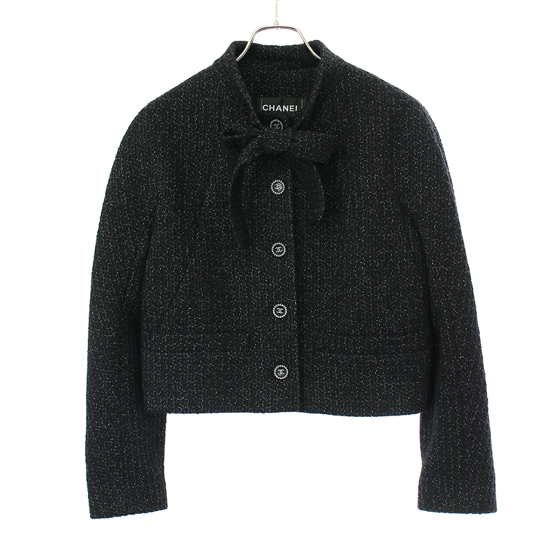 Chanel 24aw Bow Tie Collar Coco Mark Button Tweed Short Jacket P78054v69891