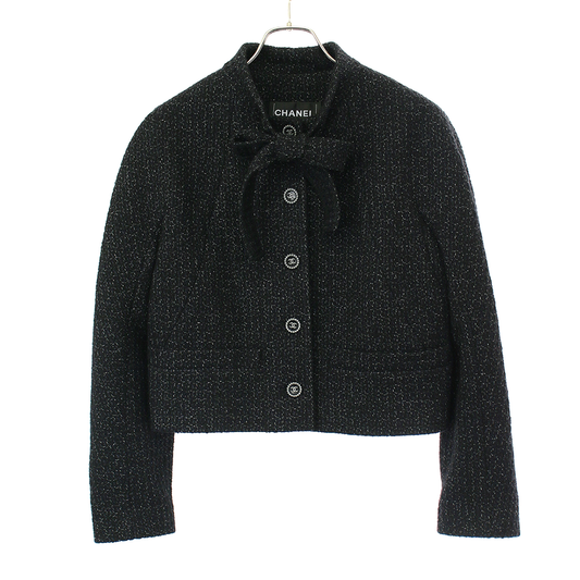 Chanel 24aw Bow Tie Collar Coco Mark Button Tweed Short Jacket P78054v69891