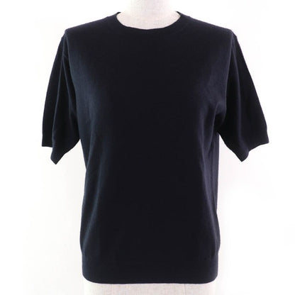 Prada 2023 P24d2q 100% Cashmere Crewneck Short Sleeve Knit Sweater Navy 36 Made