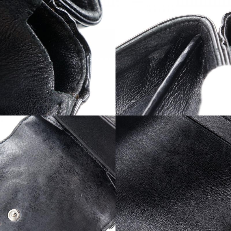 Chanel Icon Line W Hook A37152 Patent Leather Black Ladies Bifold Wallet