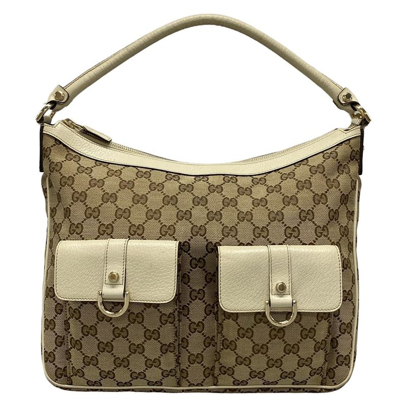 Gucci Shoulder Bag Abby GG Pattern 153025 Beige Dark Brown And Ivory Leather