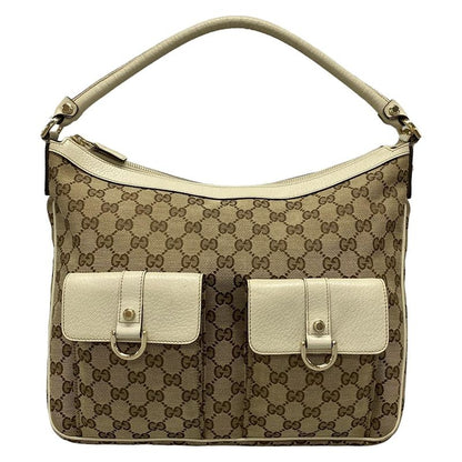 Gucci Shoulder Bag Abby GG Pattern 153025 Beige Dark Brown And Ivory Leather