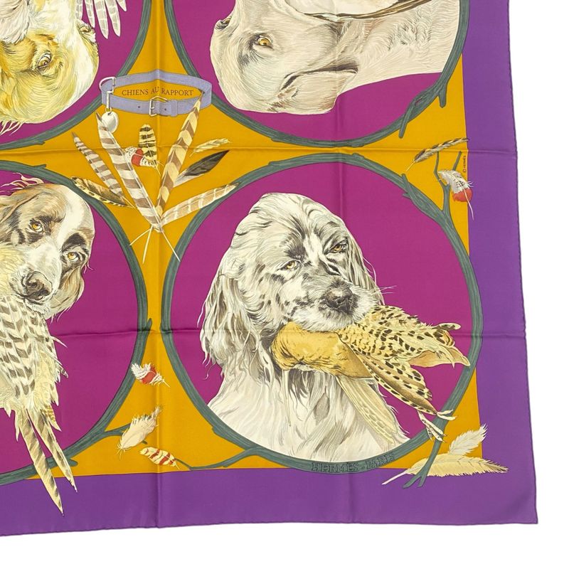 Hermes Carré 90 Scarf Silk Chiens AU Rapport Hound Purple