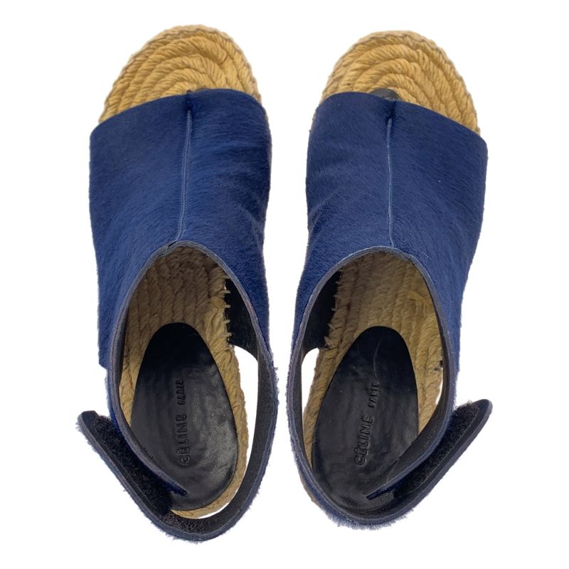 Celine Leather Espadrille Wedge Sole Sandals - 35 - Navy Beige - Women's