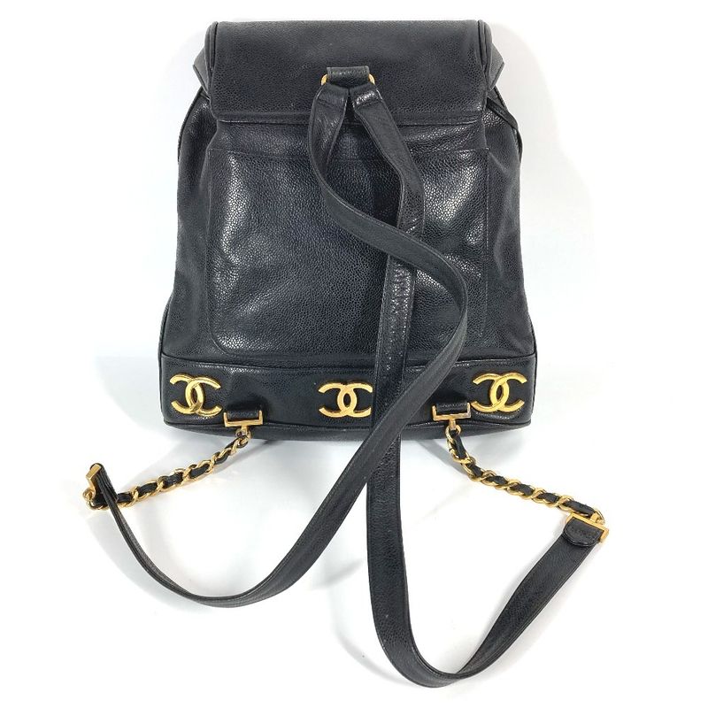 Chanel Backpack Sac CC Coco Mark Triple Coco Logo Caviar Skin Black