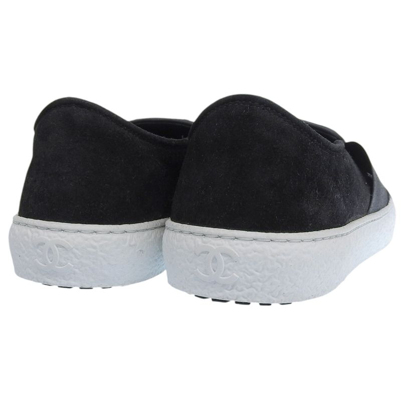 CHANEL G31713 Coco Mark Suede Leather Use Tweed Switch Slip-on Black 38 Made