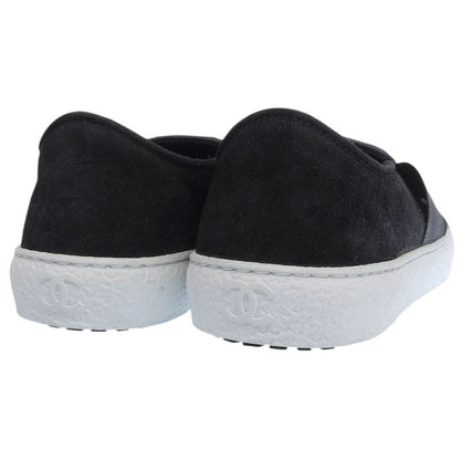 CHANEL G31713 Coco Mark Suede Leather Use Tweed Switch Slip-on Black 38 Made