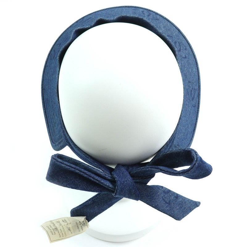 CHANEL Vintage 02P 100% Cotton Coco Mark Denim Sun Visor Indigo Blue Made In