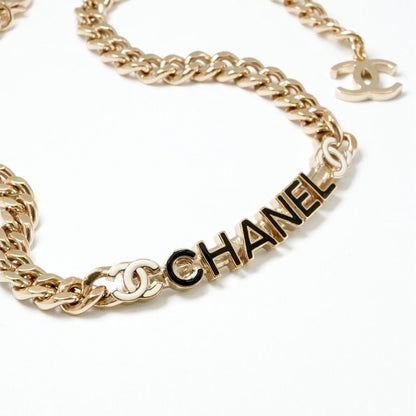 Chanel Necklace Pendant Choker Gold Black White Here Mark Logo