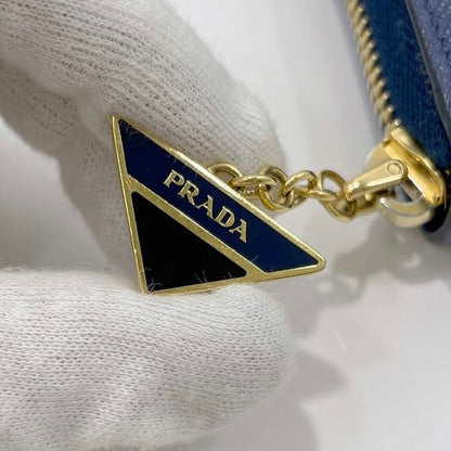 Prada Round Zipper Long Wallet Blue Wallet Excellent Condition Saffiano Leather