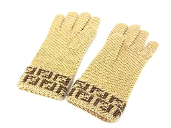 Fendi Zucca 100% Wool Gloves Gloves Women's Light Brown Fj3023