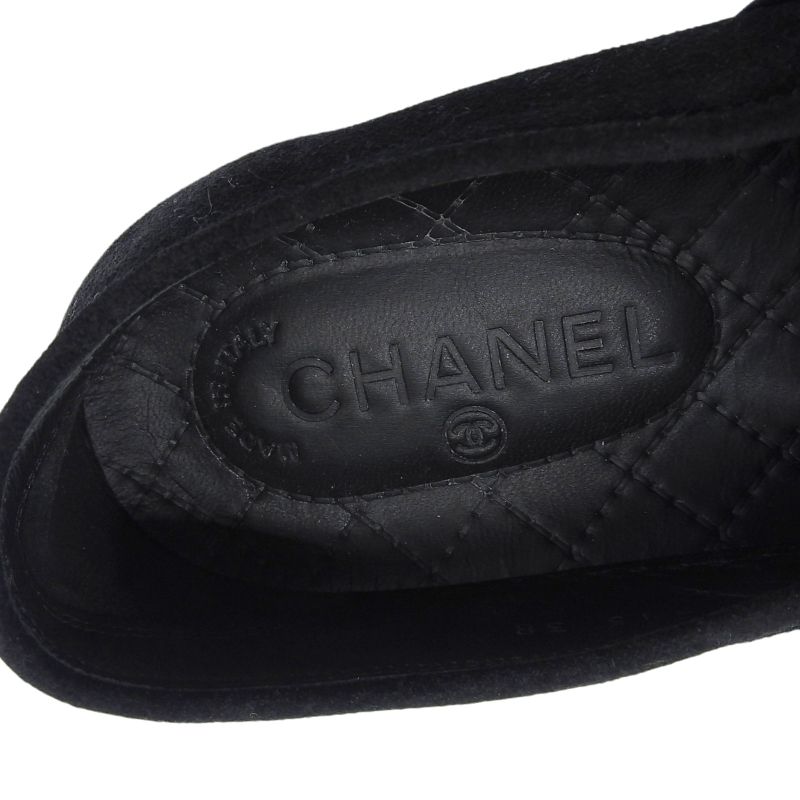 CHANEL G31713 Coco Mark Suede Leather Use Tweed Switch Slip-on Black 38 Made