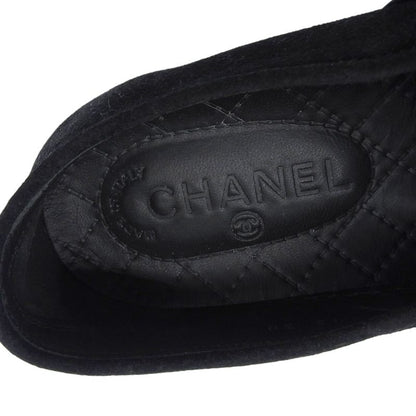 CHANEL G31713 Coco Mark Suede Leather Use Tweed Switch Slip-on Black 38 Made