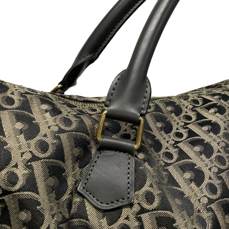 Dior/christian Dior Boston Bag Trotter Black And Gray Beige Leather