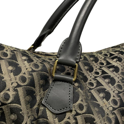 Dior/christian Dior Boston Bag Trotter Black And Gray Beige Leather