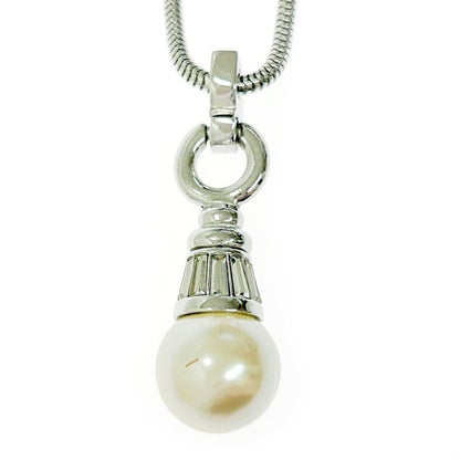 Christian Dior Metal Rhinestone Pearl Necklace Women Silver 322750 Necklace