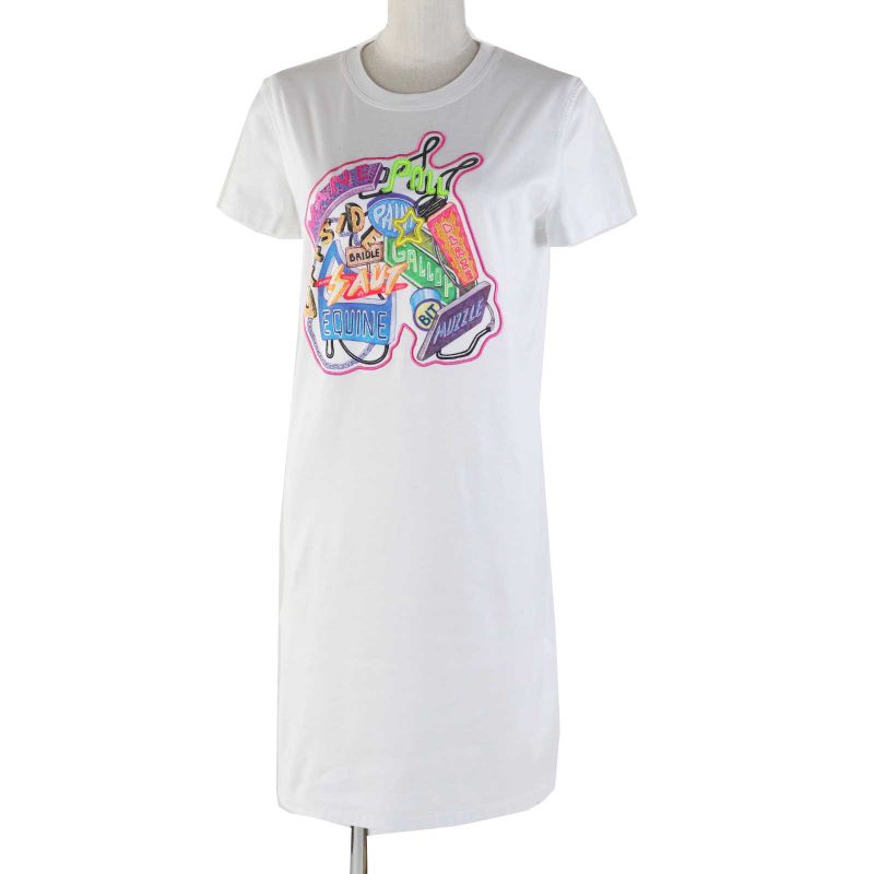 Hermes 23SS 3e4507dh 100% Cotton Short Sleeve T-shirt Dress White Multi 34