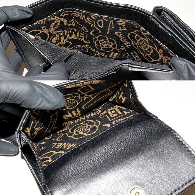 Chanel Trifold Wallet With Coin Purse Iconic Print Coco Mark Compact Wallet