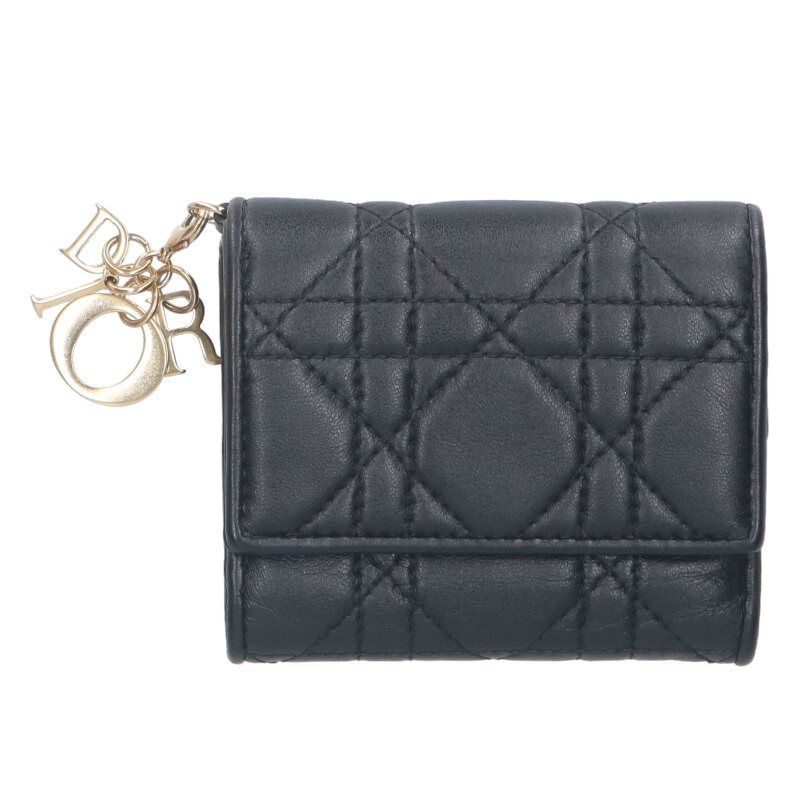Christian Dior Leather Trifold Wallet With Charm Ladies